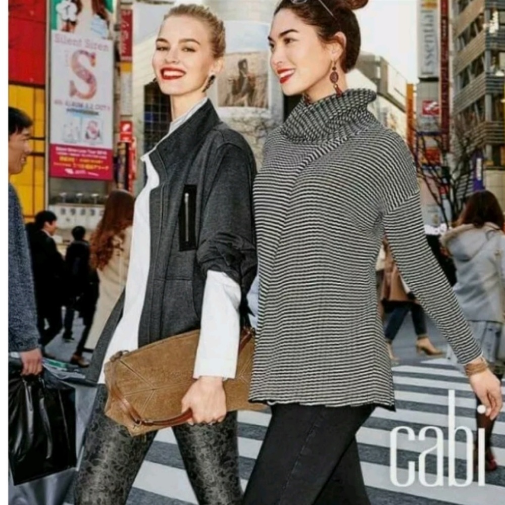 Cabi | Fergie Tweed Turtleneck Cotton Sweater Oversized 3167 Split Front